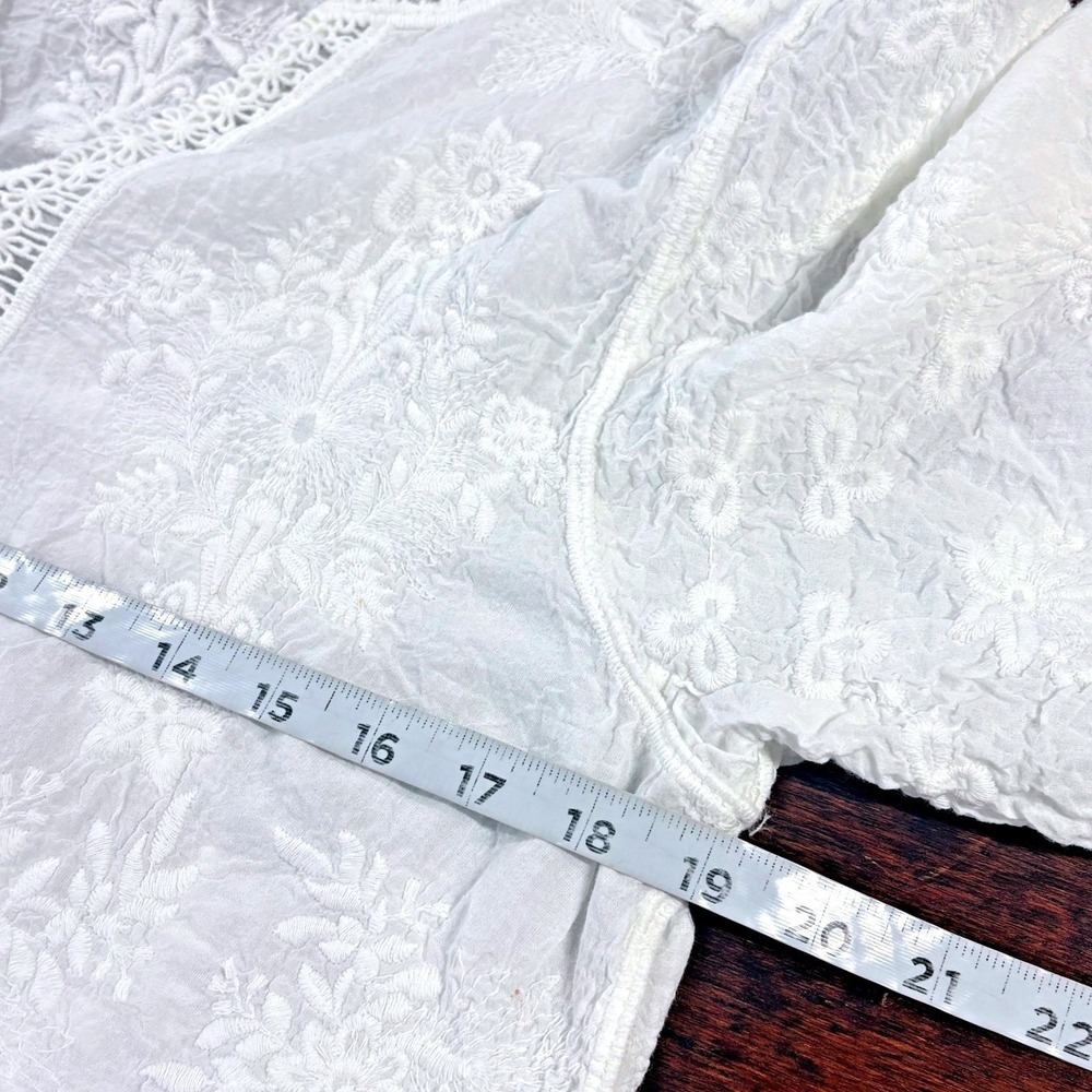 White Eyelet Lace Crochet Top Small Boho Cottage Romantic Coastal Resort Beach - Picture 7 of 11